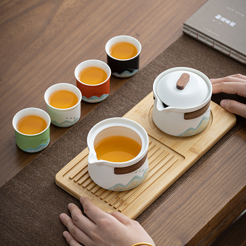 Qianli Jiangshan Japanese-style Kung Fu Travel Tea Set Small Set Corporate Activity Teacher's Day Business Gift Logo Printing