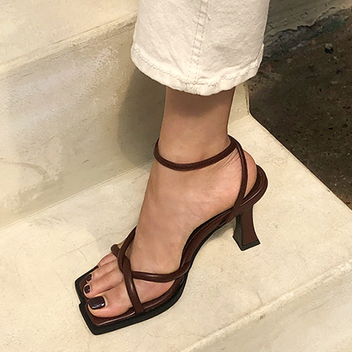 Korean-style 2023 Cross Thin Strap Sexy High Heel Women's Shoes Slim-fit Open Toe Slim Buckle Strap Thin Heel Roman Sandals for Women