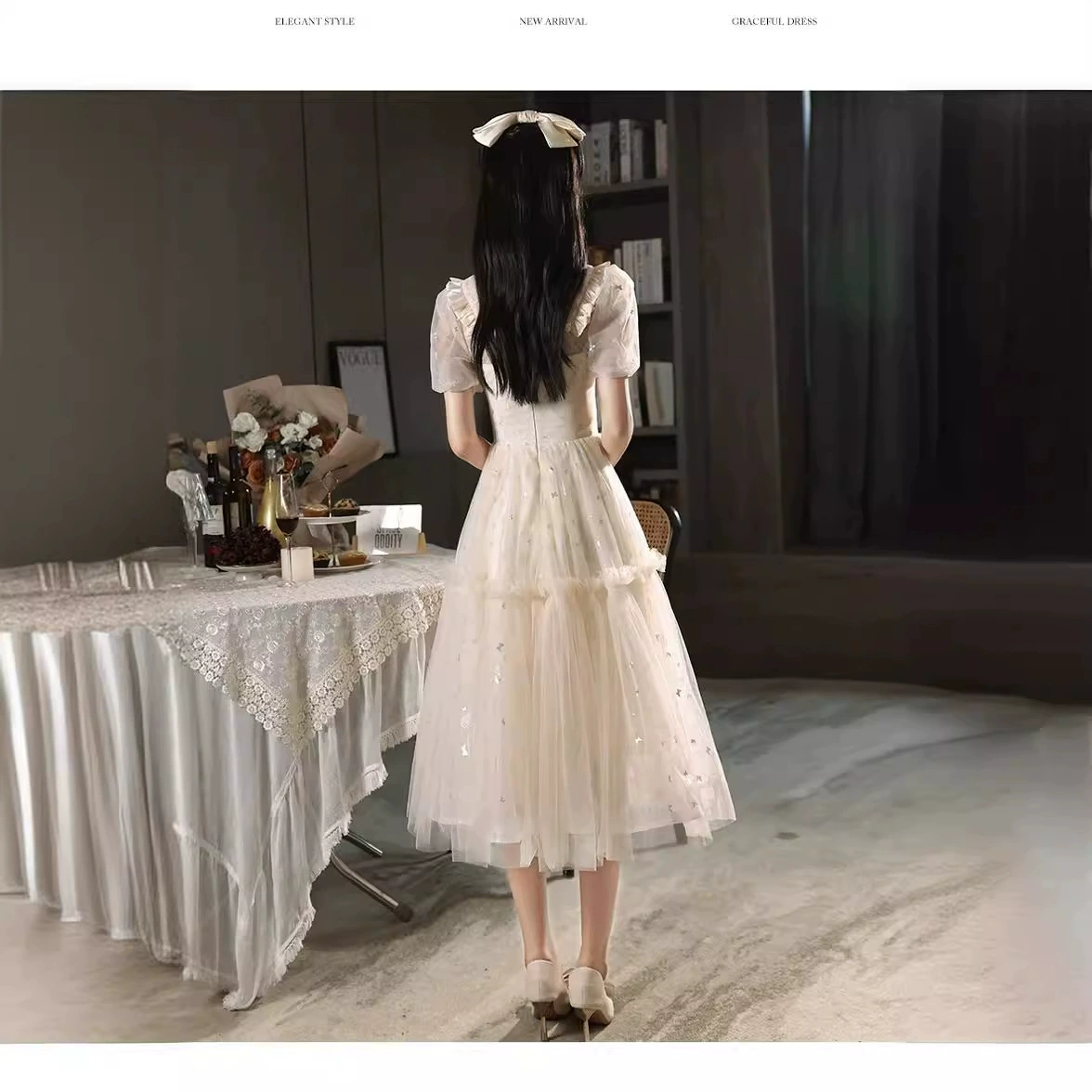 Элитное вечернее платье для учеников начальной школы, шампанского цвета, стиль высшего качества