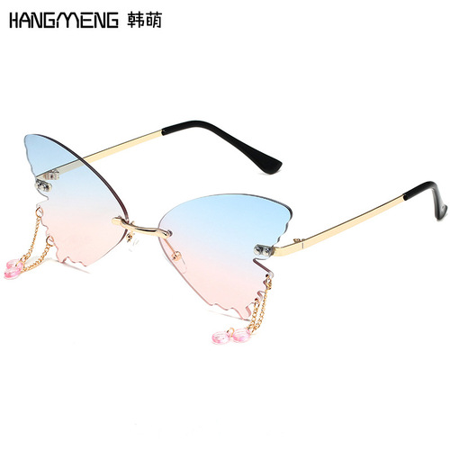 New Cross-border Butterfly Pendant Sunglasses Personalized Fashion Trendy Sunglasses Metal Frameless Party Glasses Factory Wholesale