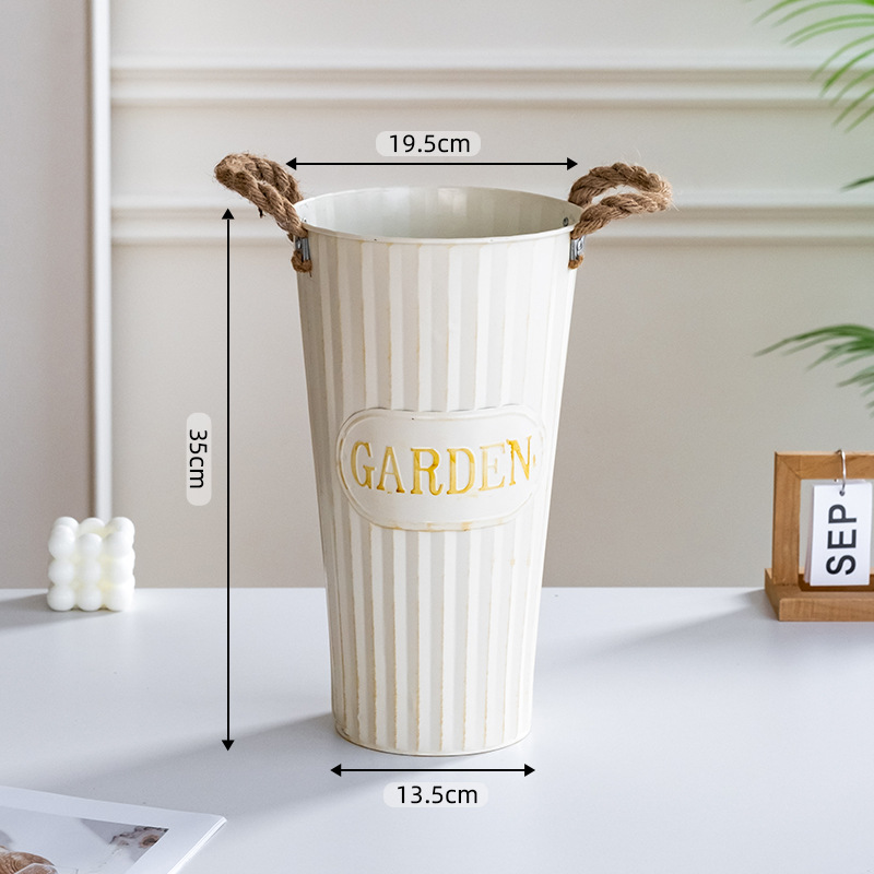 Retro white hemp rope bucket height 35cm