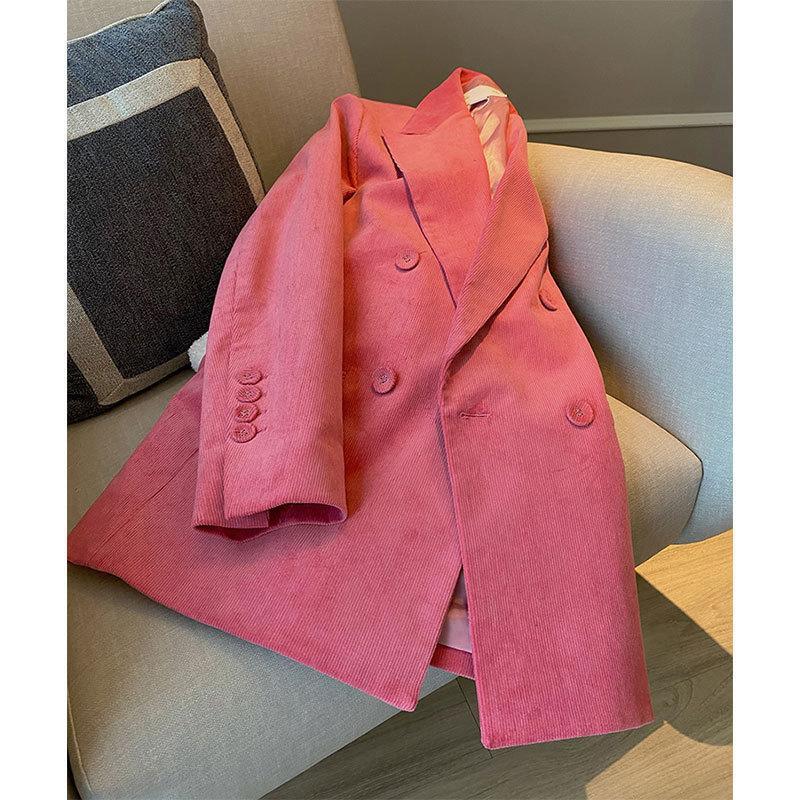 Chanel-Style Pink Corduroy Blazer for Women 2026 Spring and Autumn New Fashion Niche Design Elegant Suit