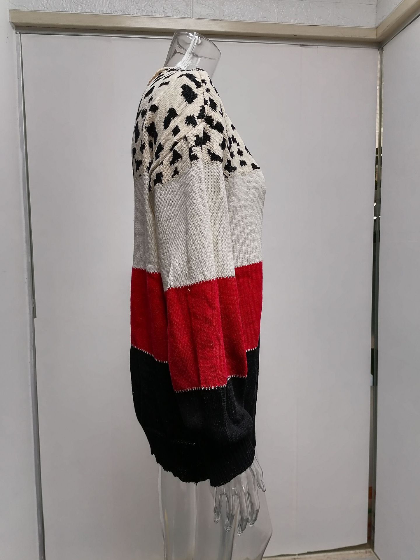 Pullovers Placket Type Women's Sweater Long Sleeve Sweaters & Cardigans Contrast Binding Streetwear Color Block Leopard
