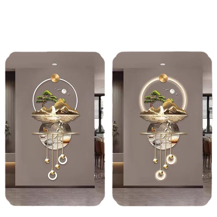 Pintura decorativa de entrada de agua de montaña de alto grado paisaje estereoscópico LED lámpara de pared nueva pintura colgante de pasillo de estilo chino