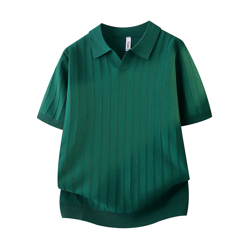 Polo camiseta de punto camiseta de manga corta hombre cuello V gaviota cuello viejo dinero viento rayas camiseta de hielo viejo dinero viento seda enfriamiento