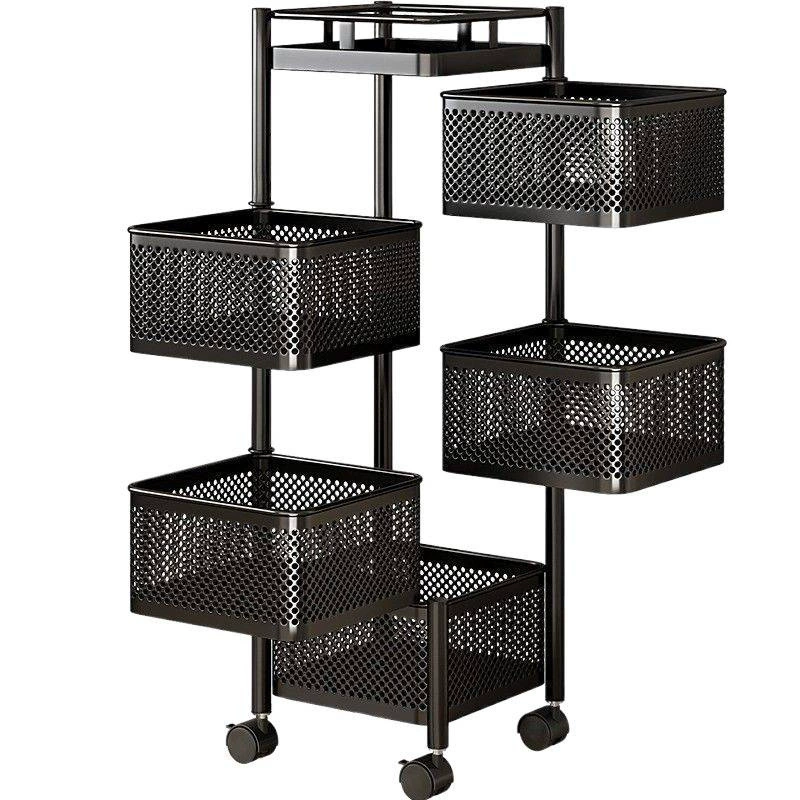 Rotating multilayer cart for bedroom, universal storage system for bed
