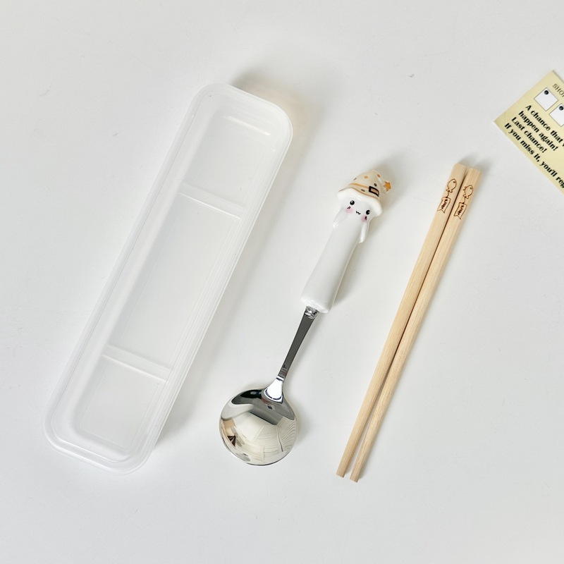 スプーンでスープを飲む高颜値ステンレス陶磁器スプーンかわいい箸セット携帯家庭用アニメクリスマス食器|undefined