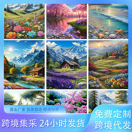 跨境外贸热款5D钻石画晚霞小屋山水风景diy手工钻石画客厅装饰画