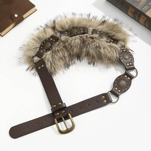 Retro Street Bohemian Western Tribe Instagram Individual Minority Design Sense Versatile Spicy Girl Plush Splicing Belt