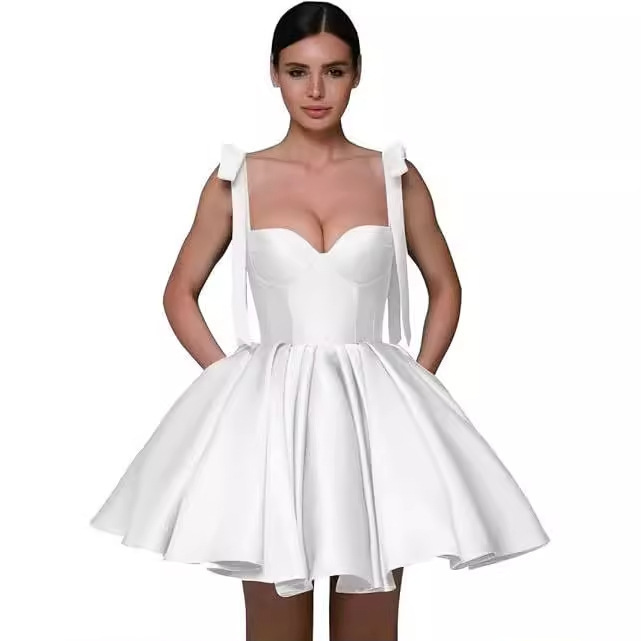 Cross-Border Fashion Evening Dress Elegant Bow Suspender Dress Birthday Party Cocktail Party Dress Short Style
