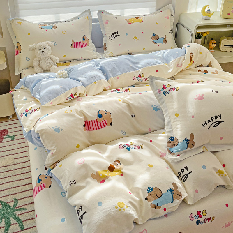 100% algodón cuatro piezas dormitorio de estudiantes de algodón dibujos animados sábanas de cama de tres piezas de ropa de cama