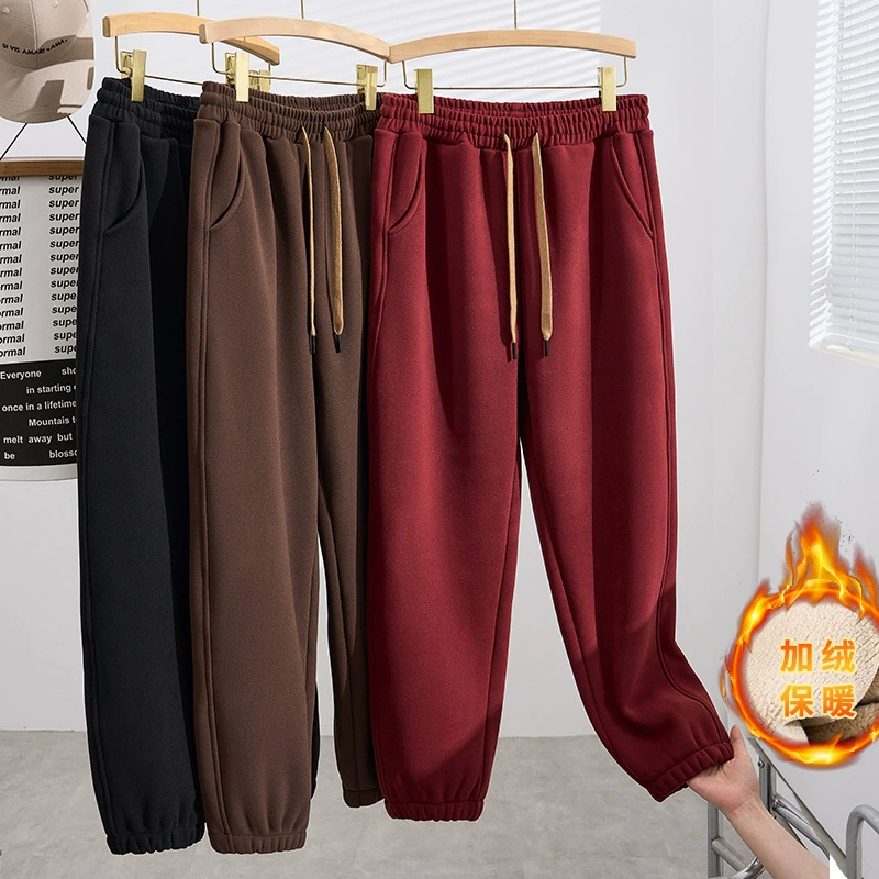 Fleece keep warm winter windproof casual trousers, plus size, Korean style