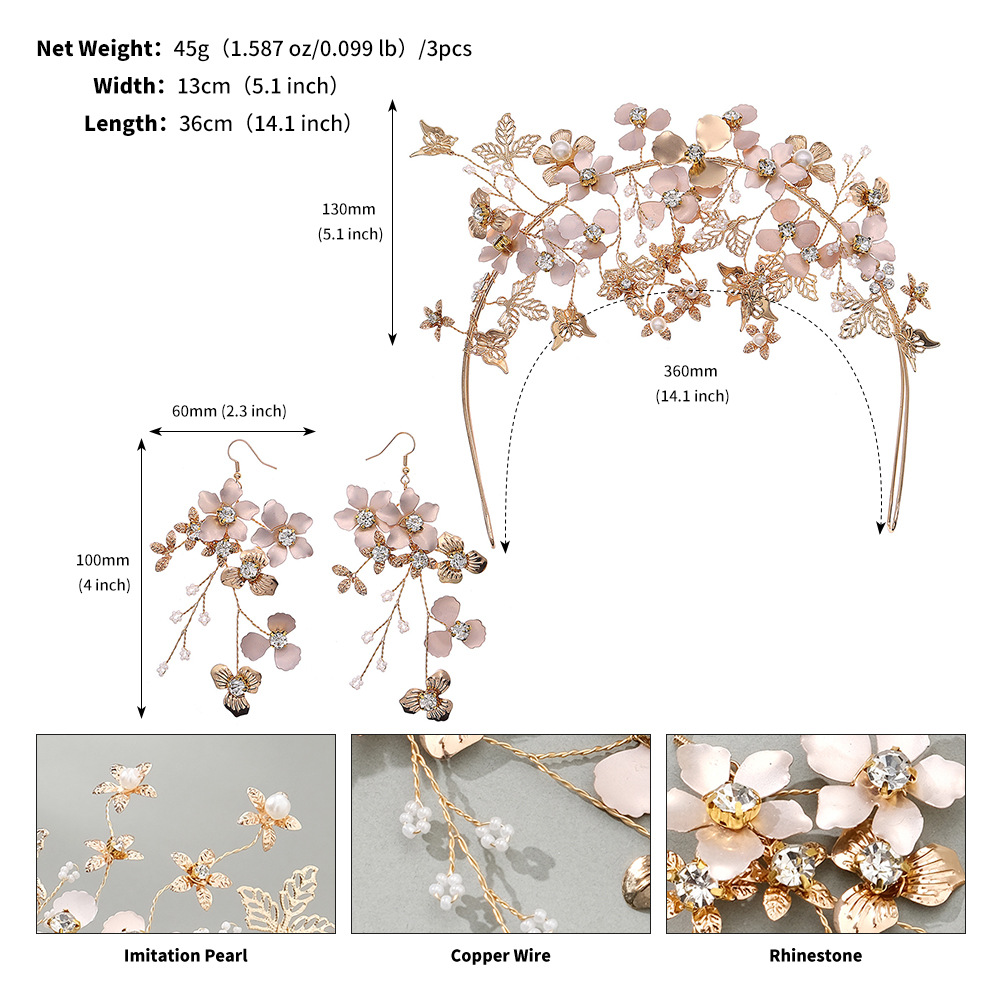 European And American Bridal Accessories Thinly Painted Flower Butterfly Headband Earrings Set Retro Travel Photo Accessories Handmade Headband