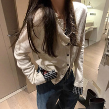 安婷露新拼接假两件针织衫开衫毛衣外套女韩版气质简约百搭衬衫袖