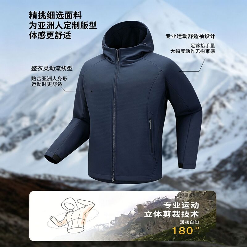 Jeep-Style Outdoor Waterproof Softshell Jacket, Unisex Hooded Jacket, Men's Hiking Jacket, Single-Layer Corporate Workwear