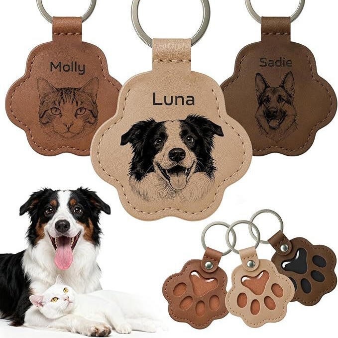 Cross-Border Pet Hair Storage Leather Keychain, Dog Hair Keepsake Pendant, Cute Dog Paw Keyring