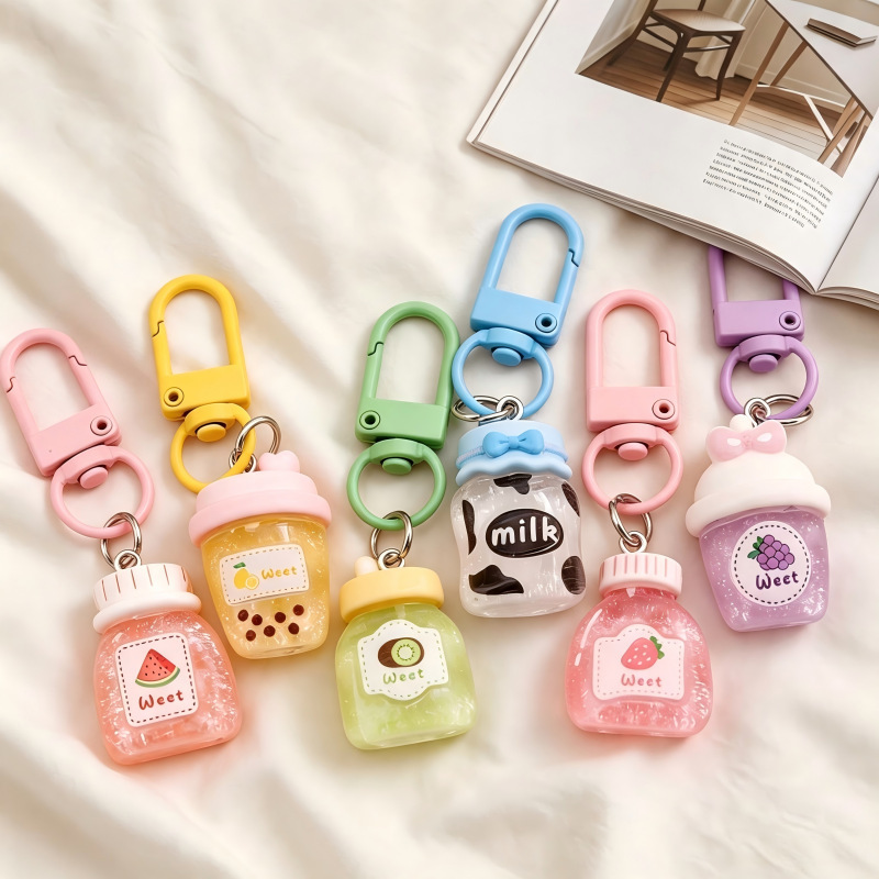 Cute Fruit-Flavored Drink Bottle Keychain for Girls, Backpack Pendant, Couple and Best Friend Gift, Creative Bag Decoration Keychain Cute Fruit-Flavored Drink Bottle Keychain for Girls, Backpack Pendant, Couple and Best Friend Gift, Creative Bag Decoration Keychain