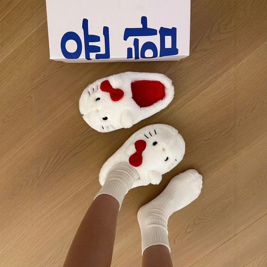 Zapatillas de algodón de Kitty 2026 nuevo lindo otoño invierno casa interior para hombres y mujeres dormitorio zapatillas de cabello