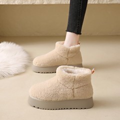 毛绒厚底雪地靴女2025冬季新款时尚洋气短筒加厚防滑保暖毛毛棉鞋