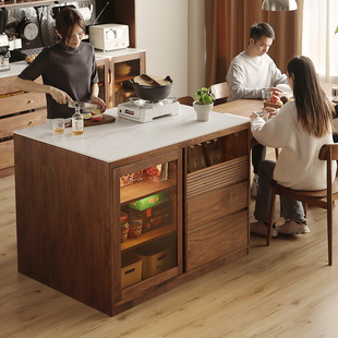 North American black walnut island bar counter Nordic solid wood kitchen living room cooking Table Rock plate sideboard cabinet display cabinet