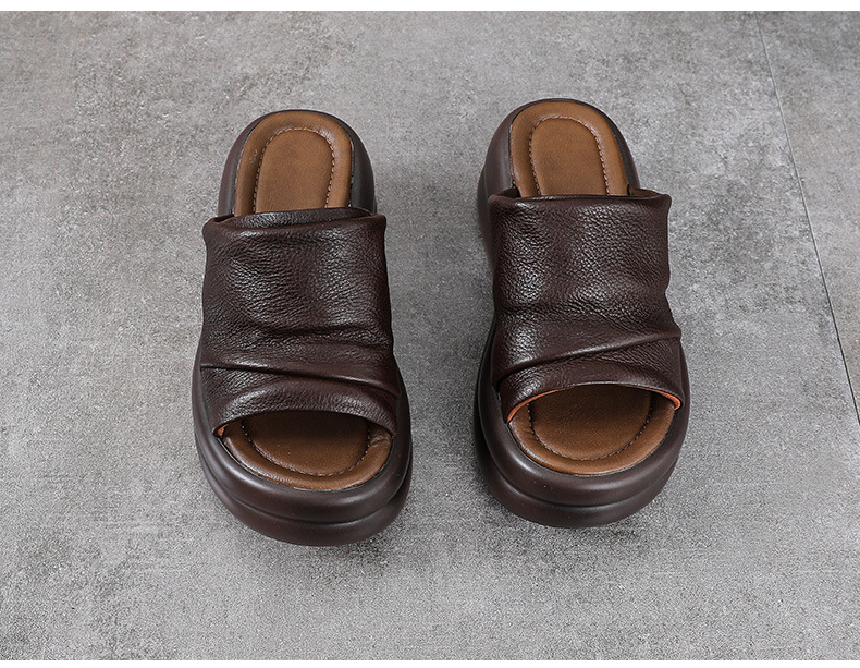 Dép sandal nữ đế xuồng cao gót da bò thật — màu be chi tiết 11