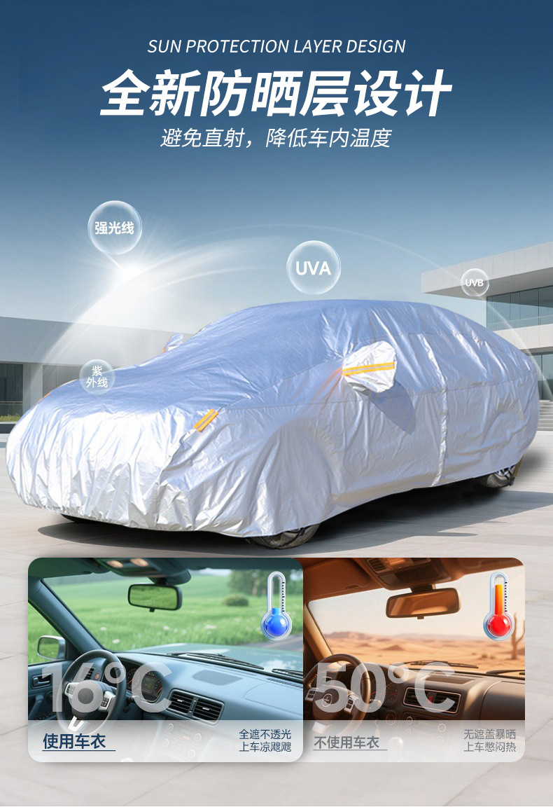 Car Cover, Sun Protection, Rain Protection, All-Season Car Cover, Thickened and Fleece-Lined, Sunshade, Waterproof, Dustproof Cover, Full Car Cover