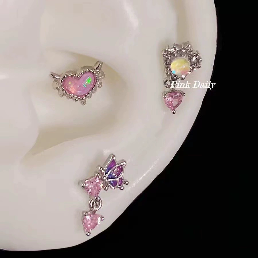 Розовые ежедневные градиентные фантазийные ногти с ушной костью love бабочки коготок украшение свободные титановые стальные винты серьги