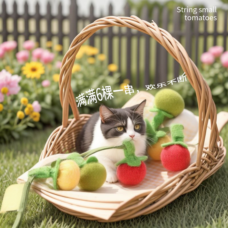 New Tomato Cat Teaser Stick, Bite-Resistant Cat Toy, Self-Entertainment and Boredom Relief Artifact with Bell, Cat Toy for Cats