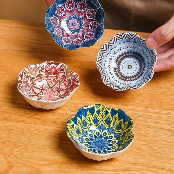 Tree pattern small plate-[red + light blue] 1 each