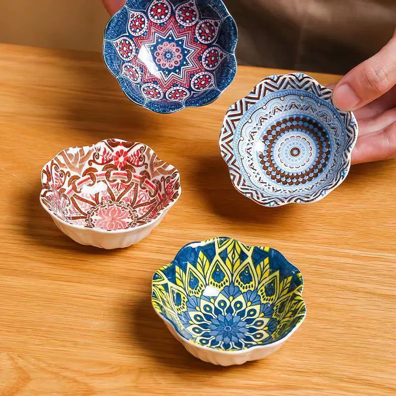 Ceramic dipping dish, patterned small sauce plate, 2.5 in, single or set