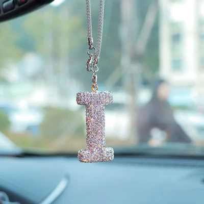 Car hanging – Letter bow clay car - i-letter-car-pendant-ab-color-transparent-diamond