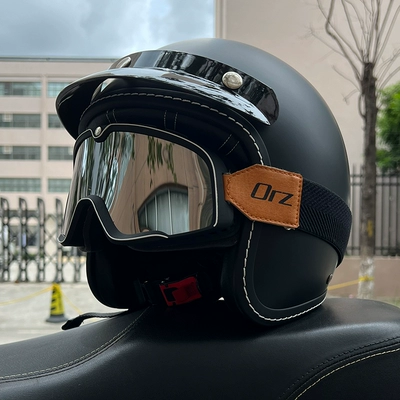 Motosiklet dəbilqələri – helmet men's and women's 3C certification - m-matt-black-retro-black-silver-goggles
