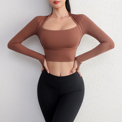 Sportswear Fake Two-Piece Top Women's Bra Pad Long Sleeve Sexy Hide Meat Yoga Wear Fitness Wear Autumn and Winter 