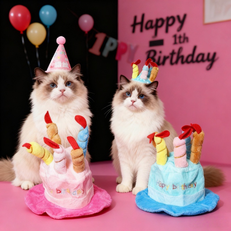 Sombreros de mascotas lindos vestidos de Navidad sombreros para gatos resistentes a los dientes de mordida transfronterizos sombreros de pastel de cumpleaños sombreros gatos