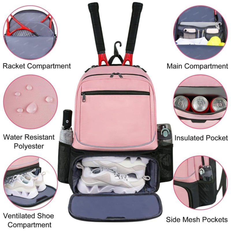 Amazon venta caliente bolsa de raqueta mochila de raqueta deportiva de gran capacidad de viaje estratificado bolsa de almacenamiento de zapatos almacén independiente