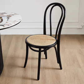 北欧简约实木餐椅中古风家用靠背藤编椅设计师咖啡厅餐厅复古椅子