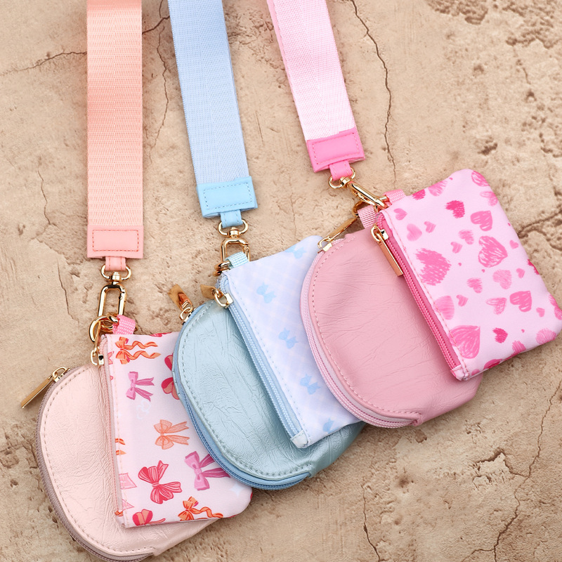 2026 New Lulu Round Bag Multifunctional Waterproof Nylon Wrist Bag Double Pocket Card Holder Keychain Printed Coin Purse