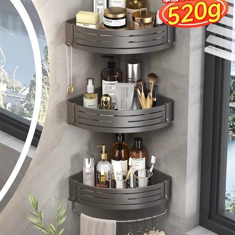 Pistola gris espacio de aluminio baño rack ponche-libre baño pared colgante triángulo cesta baño rack de una sola capa mayor