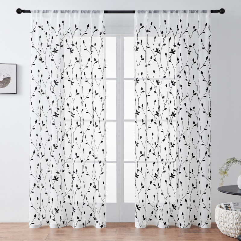 Amazon Foreign Trade emitió hojas bordadas, cortinas de estilo europeo, pantallas de ventanas, cortinas de balcón de dormitorio de sala de estar terminadas