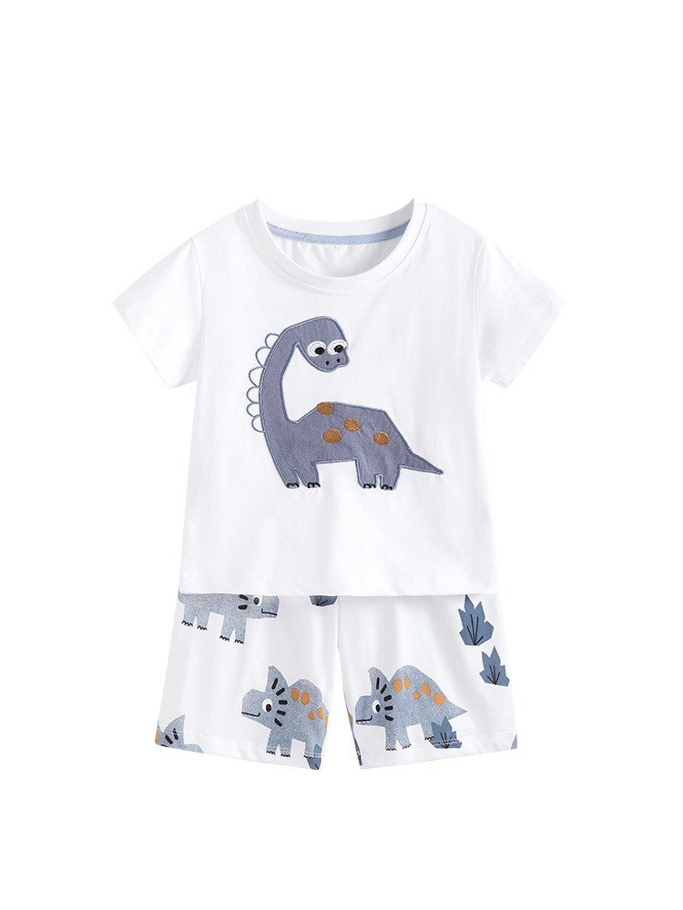 Malwee transfronterizo niño conjunto de verano nuevo guapo impresión camiseta de cuello redondo para niños europeos y estadounidenses dos conjuntos