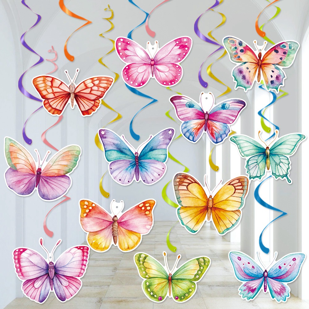Nuevos productos transfronterizos mariposa espiral decoración de primavera acuarela mariposa primavera cumpleaños espiral decoración colgante