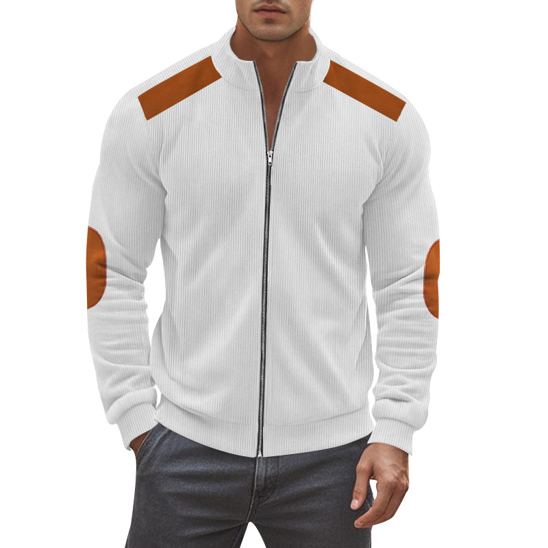 Autumn men's weighty European cotton wool patchwork color contrast zipper long sleeve jacket men's coat_voghion.com