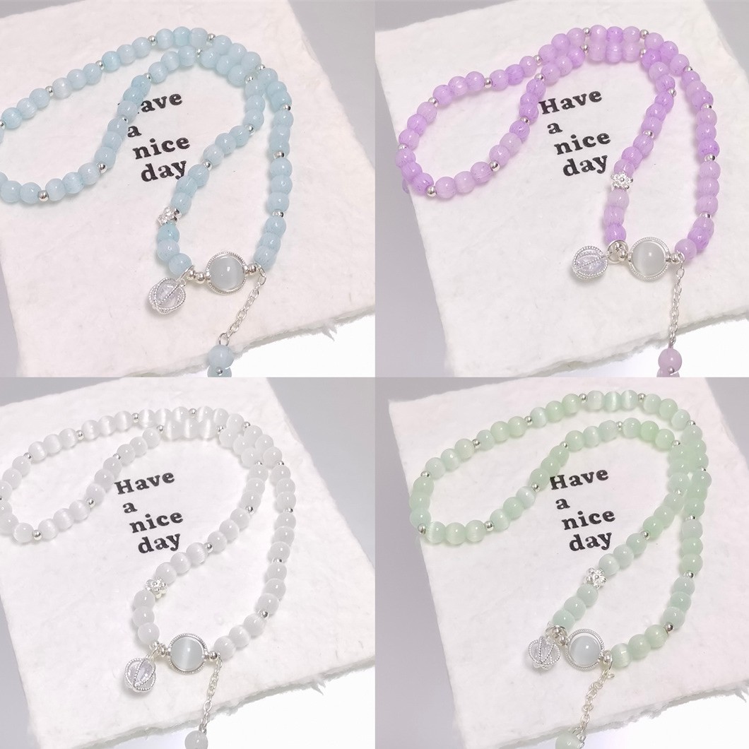 多巴胺彩色双圈猫眼石闪钻星球手链轻奢精致高级叠戴手饰景区热销