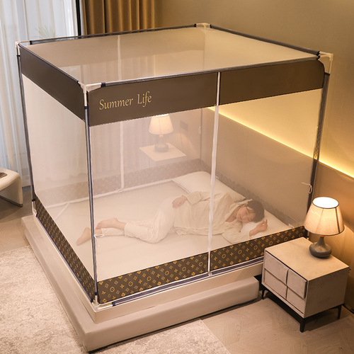  New High-End Patterned Children's Drop-Resistant Mosquito Net, Home Use, Installation-Free, Three-Door Design, Thickened Mongolian Yurt-Style Baby Bed Shelter