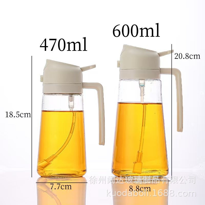 Botella de aceite de vidrio para pulverización de doble propósito para cocina para pulverización de aceite doméstica para atomización sin colgar botella de pulverización de aceite abierta y cerrada automáticamente