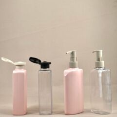 メーカー在庫卸売pet300ml特殊形状フラットボトルシャンプーシャワージェルコンディショナーケア3点セットプラスチック
