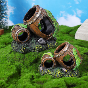 Fish Tank Landscape Hollow Simulation Wine Barrel Avoidance Cave Decoration Aquarium Cloth Scenery Oblique Double Barrel Resin Crafts