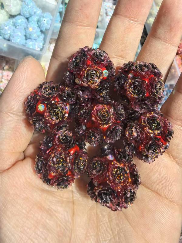 新款深浅系列仿真山茶花花球可过笔直孔DIY手机链饰品配件|undefined