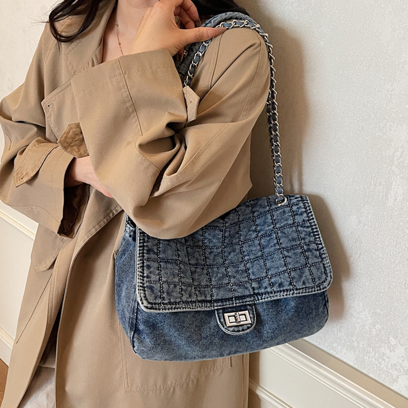 Cross-Border Large-Capacity Denim Bag 2026 New Style Shoulder Bag Fashionable Korean Style Tote Bag Commuting to Work Crossbody Bag