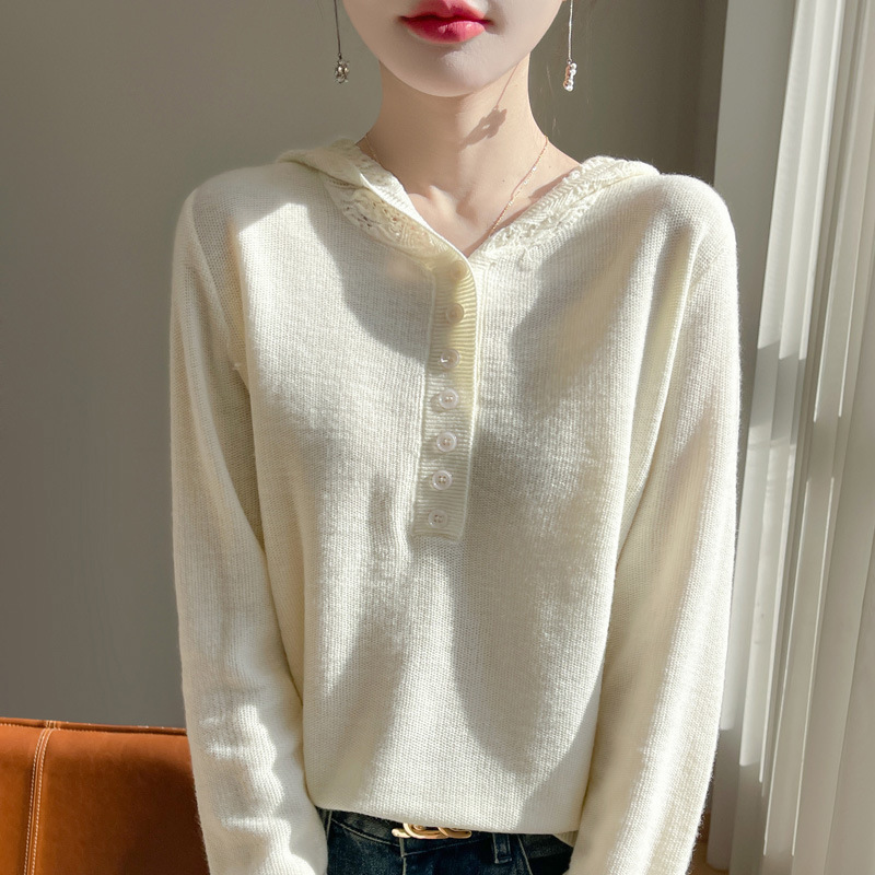 Spring and Summer New Style Fine-Spun Wool Women's Hooded Top with Handmade Crochet Design, Thin Pullover Base Shirt, Trendy Spring and Summer New Style Fine-Spun Wool Women's Hooded Top with Handmade Crochet Design, Thin Pullover Base Shirt, Trendy